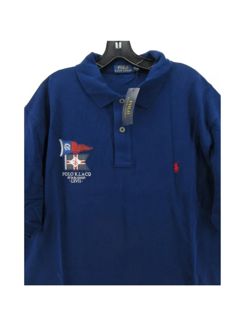 Polo Ralph Lauren Polo Shirt 2XB Big Navy Nautical Crest Red Pullover